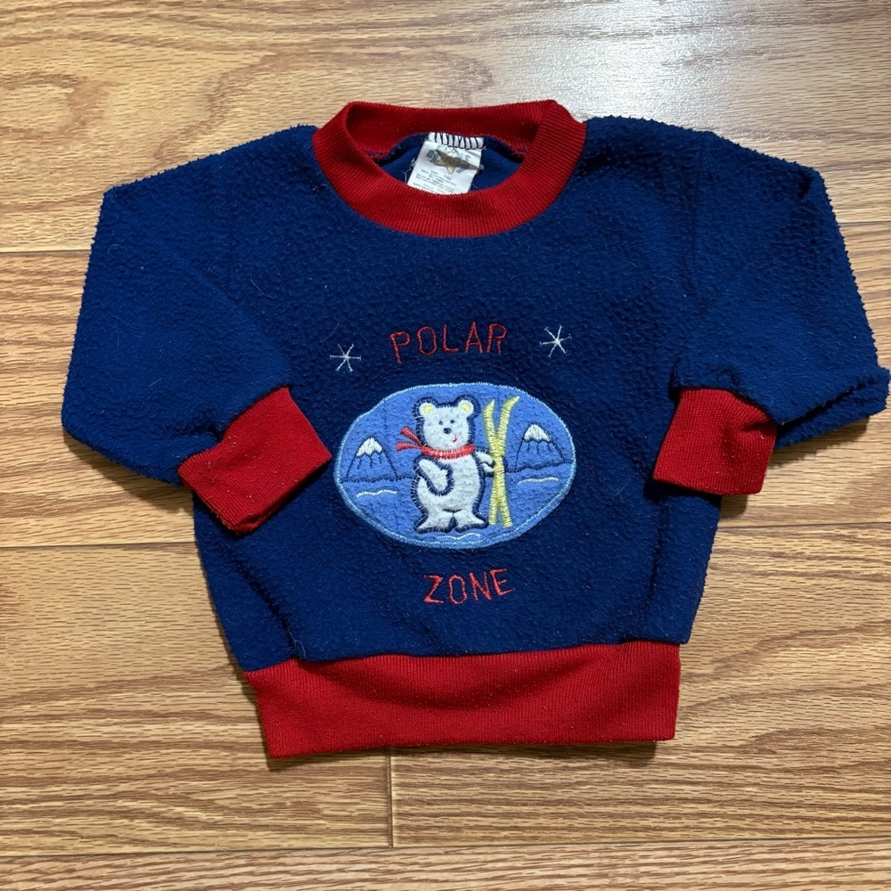 Vintage 90s Fleece Polar Zone Bear Pullover Sweatshirt Baby 12 Months